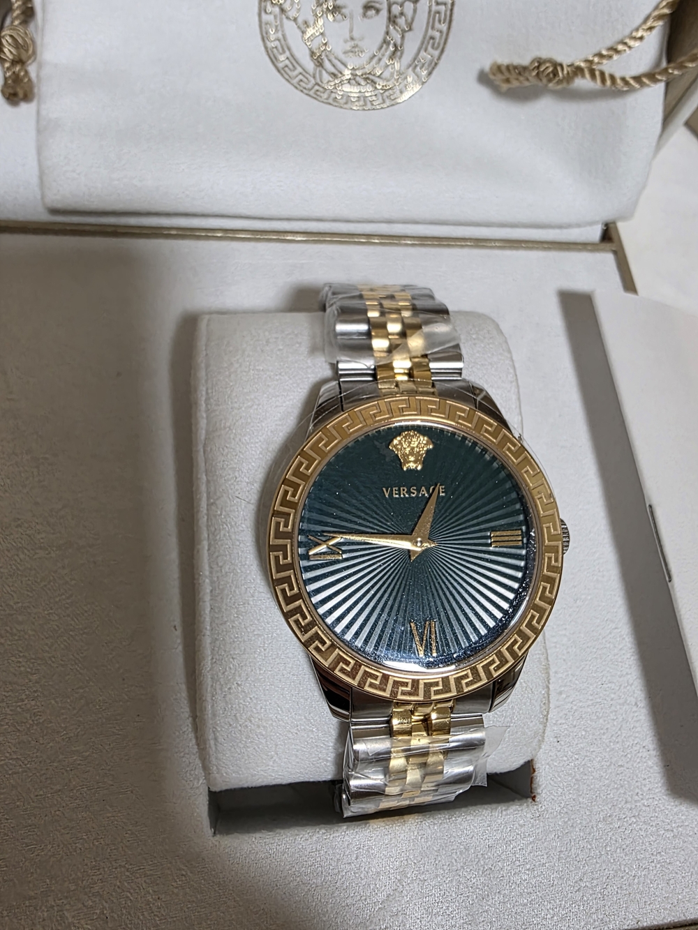 Versace Men's Two-Tone Gold & Silver Watch with Green Dial